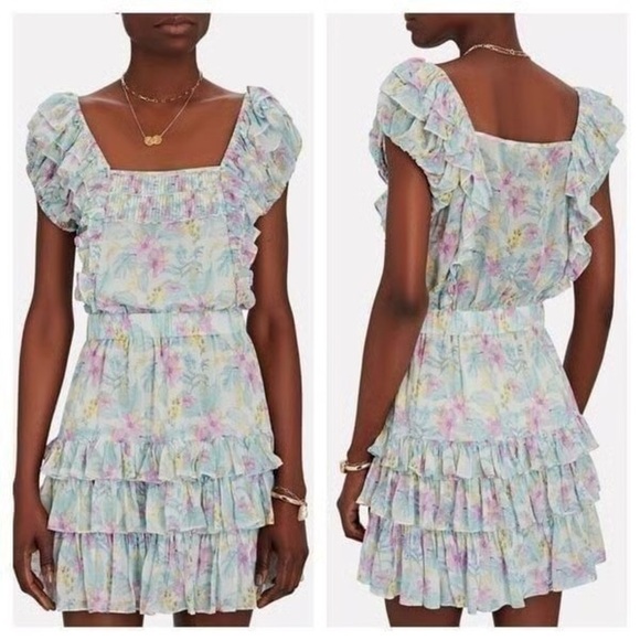 LoveShackFancy Ivoire Mini Dress Floral Boho Cottagecore Coquette Garden Blue XL - Picture 4 of 15